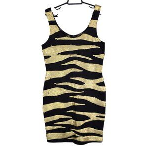 Womens Outlander Evening Gold & Black Sequin Zebra Print Bodycon Dress Size S